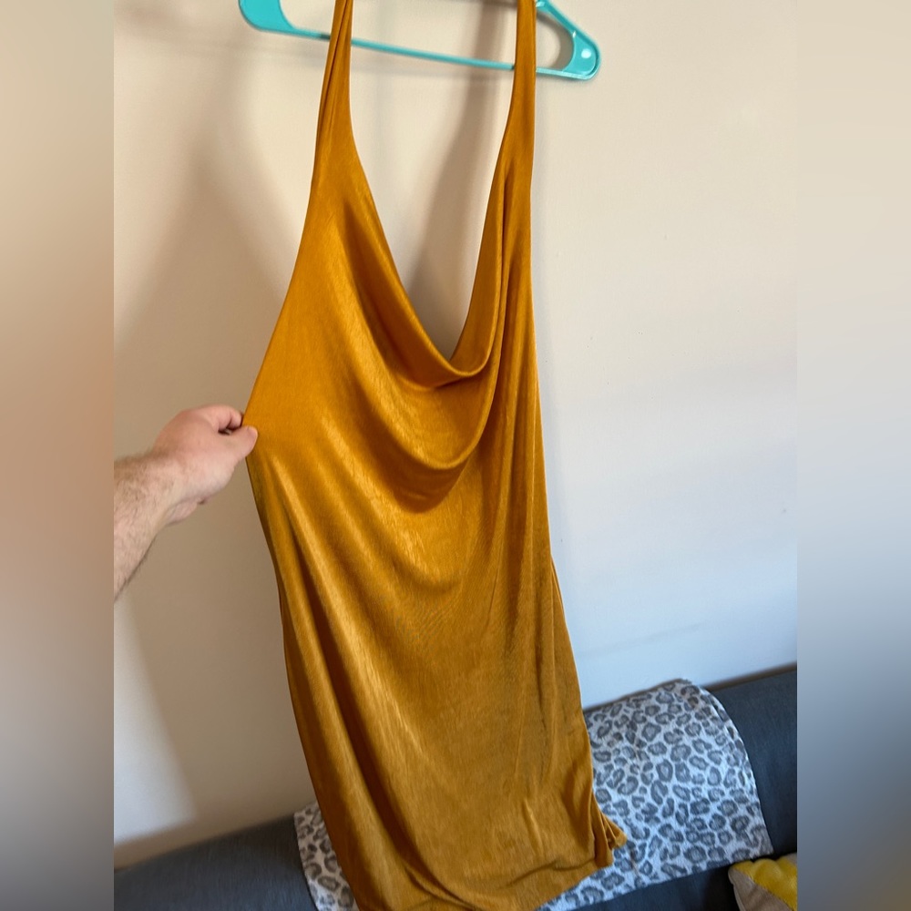 Mustard Yellow Bias Dress 3XL | Backless Party Dress